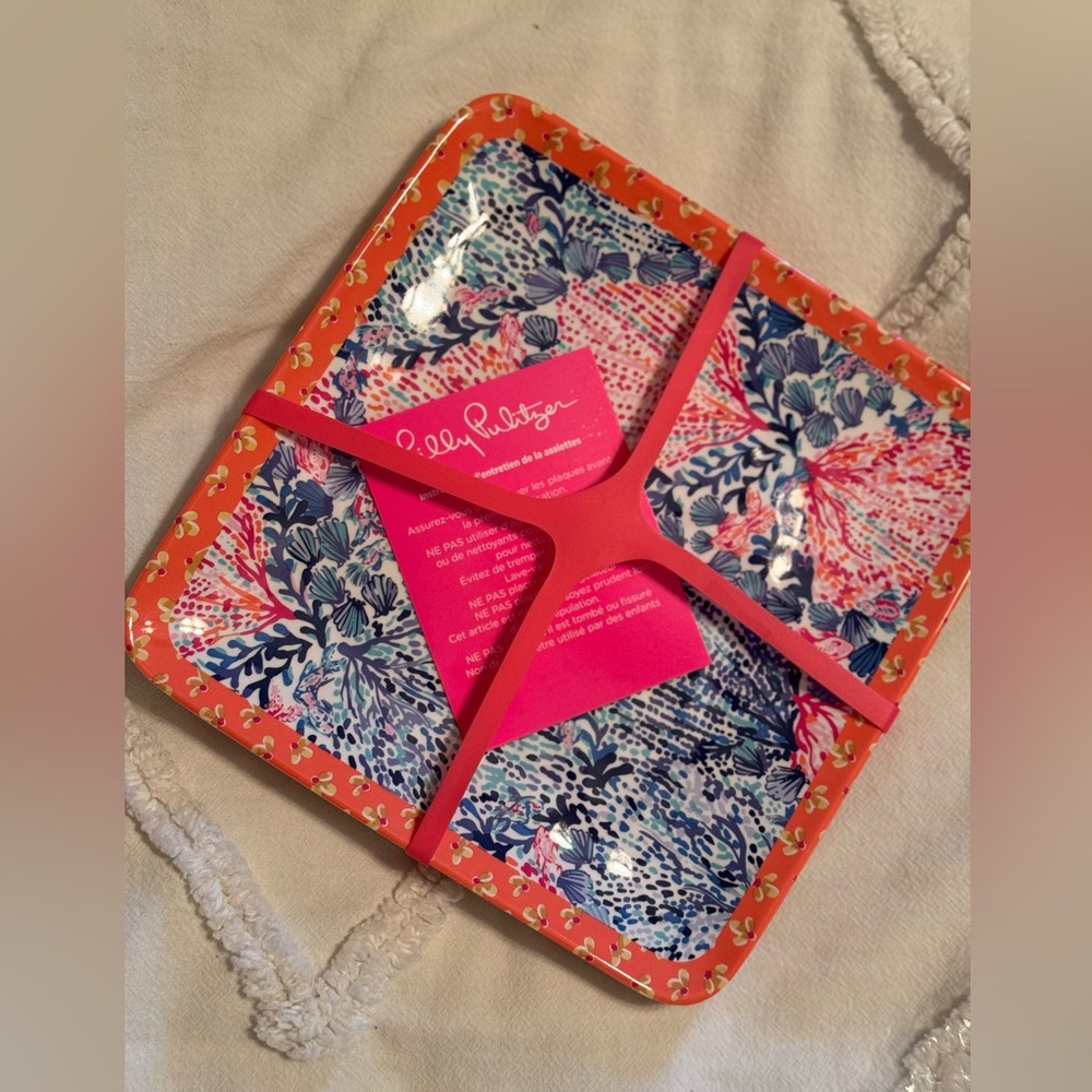 Lilly Pulitzer Melamine Plate Set Boatylicious/Sway With Me GWP Set of 4 New
